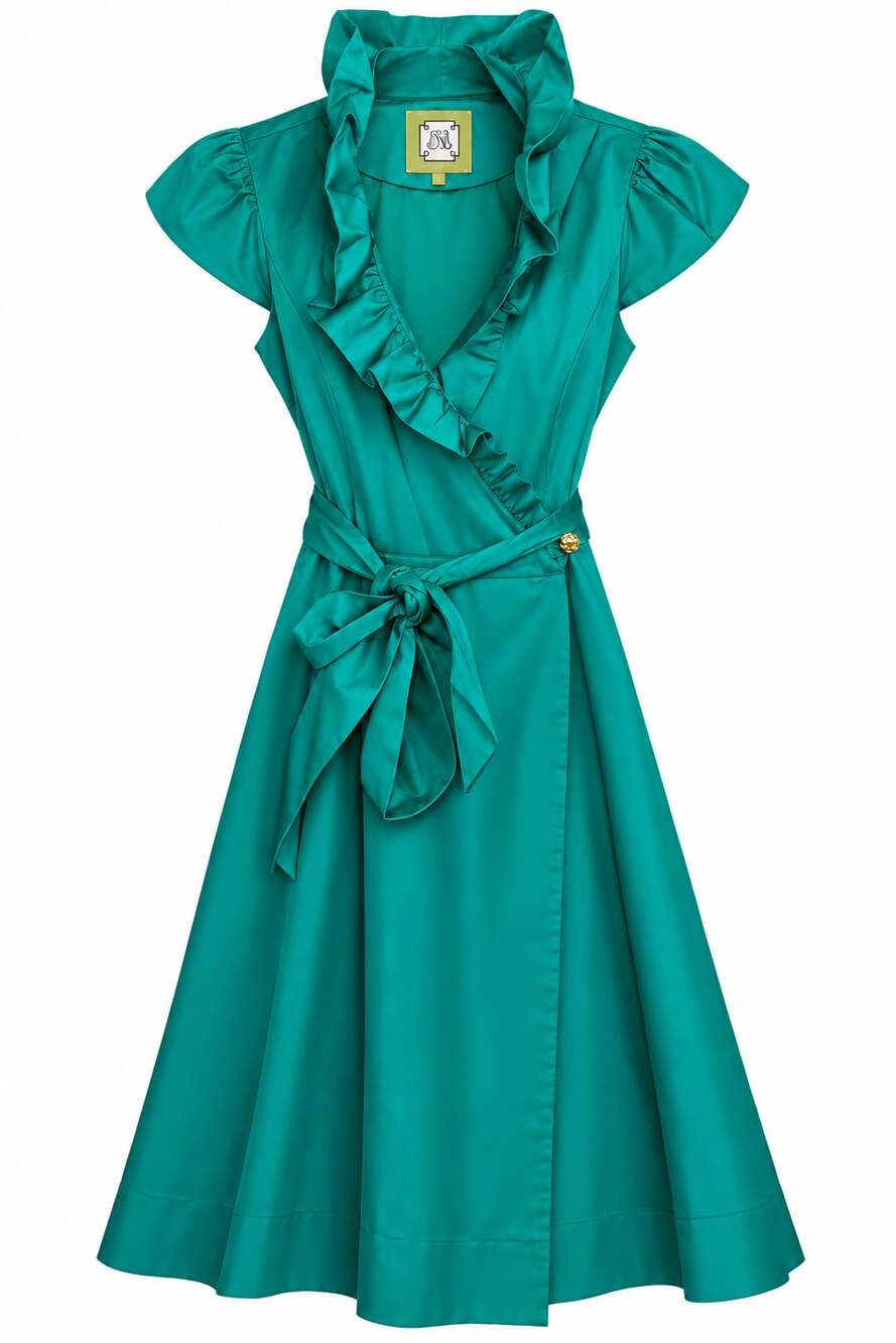 Elizabeth McKay Scotland Dress Size 2 Teal Ruffle Wrap